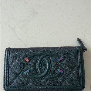 CHANEL Dark Green Quilted Wallet